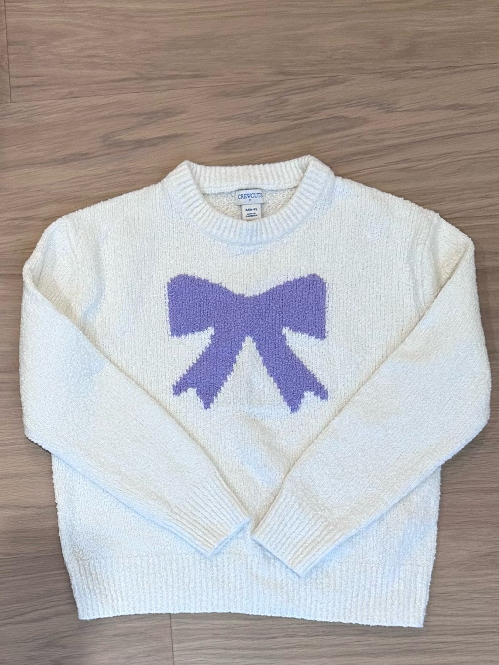 Crewcuts Girls Cream Sweater with Lavender Bow Motif